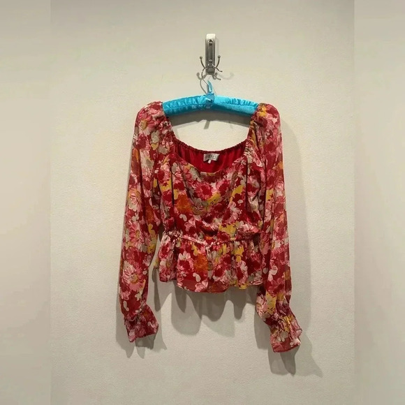 WAYF Floral Peplum Long Sleeve Blouse / Size Small / - Picture 1 of 8
